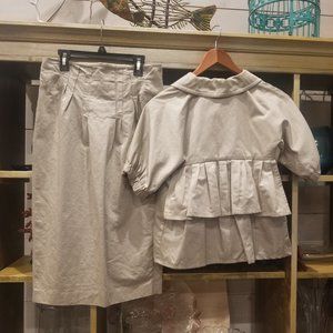 Linen Stretch All Season Suit Short Puff Sleeve Blazer w/match HihWst midi skirt